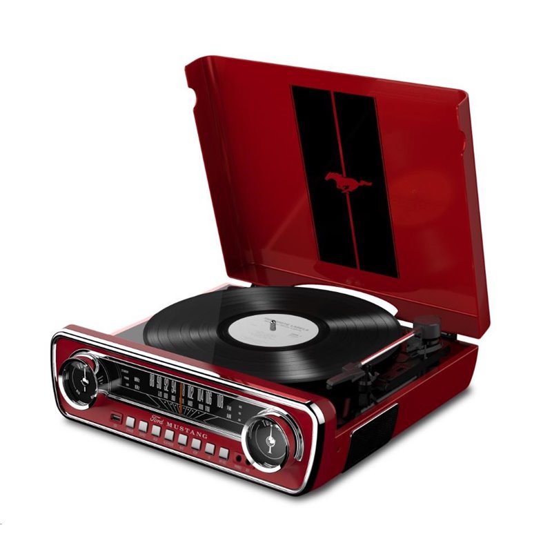 ION stylový gramofon v kufříku se zabudovanými speakery, FM rádio, RIPovací fce, červený (X) (M)